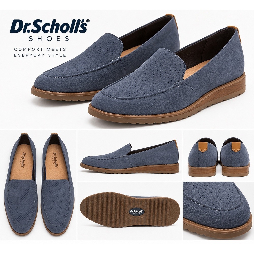 Dr Scholl's Women's 8.0M Blue Faux Suede Slip On Comfort Loafers Shoes